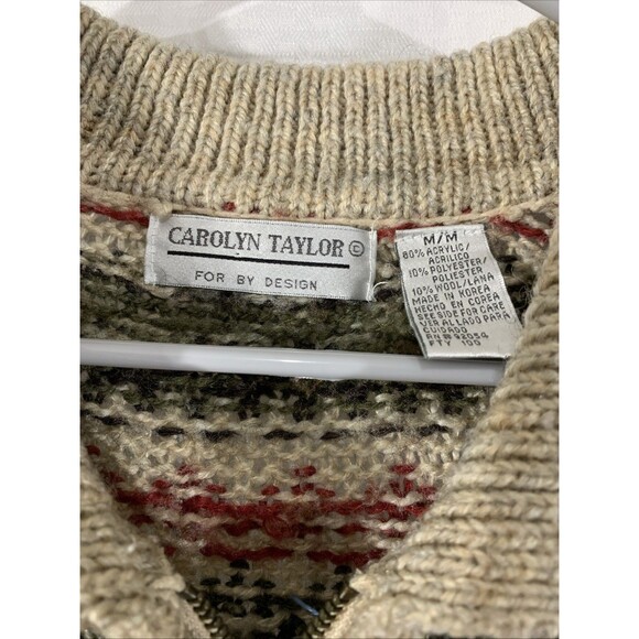 Vintage Carolyn Taylor Fair Isle Zip Up Sweater Womens M Cardigan Wool Blend - Picture 3 of 6
